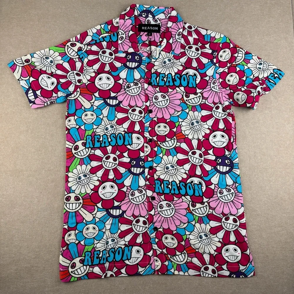 Reason‎ Shirt Mens S Multicolor Graphic Button Up Streetwear Floral Tee